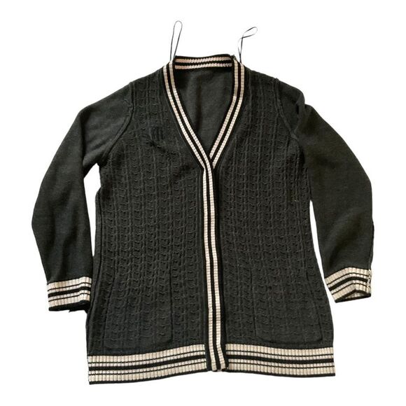 Tommy Hilfiger Button Up Cable Knit Striped V-Neck Gray Cardigan Women's Size L - Picture 12 of 15